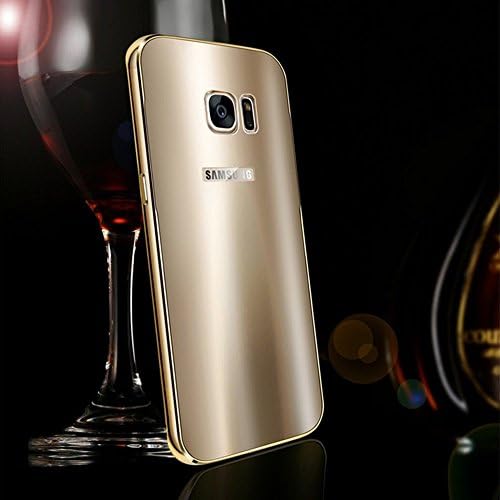 JUNCH Samsung Galaxy S7 Edge Case, [Mirror Case] Luxury Metal Aluminum Ultra-Thin Lightweight Metal Bumper + Hard PC Back Protective Case for Galaxy S7 Edge 5.5 Inch (Golden)