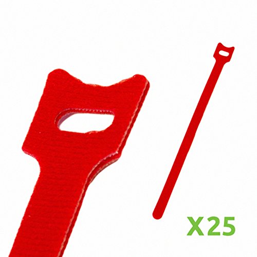 NavePoint 10 Inch Hook and Loop Reusable Strap Cable Cord Wire Ties 25 Pack Red