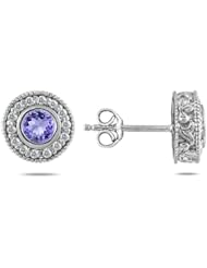 1/3 CTW Diamond and Tanzanite Earrings 10K White Gold