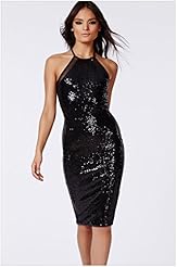 Polyester Sleeveless Backless Sequined Mesh Midi Dress 