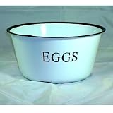 Review Fields of Blue  / Enamel EGGs Bowl in White with Black Rim