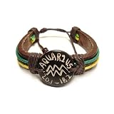 Aquarius the Water Bearer Zodiac Tribal Leather Bracelet with Earth Tone Cord and Beads
