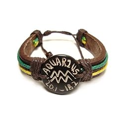 Aquarius the Water Bearer Zodiac Tribal Leather Bracelet with Earth Tone Cord and Beads