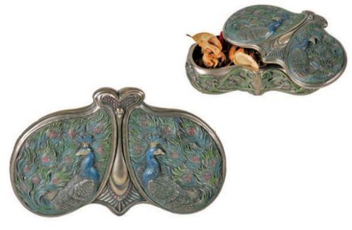 Art Nouveau - Dbl Peacock Box - Collectible Fairy Decoration Container