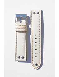 22mm Creme Pilot Style Watchband with Contrast Stitch and Water Resistant Lining