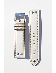 24mm Creme Pilot Style Watchband with Contrast Stitch and Water Resistant Lining