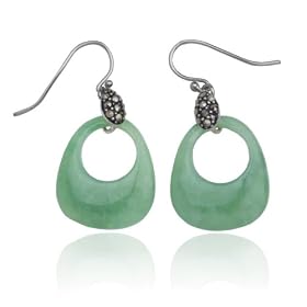 Sterling Silver Marcasite and Jade Open Oval Earrings by Amazon.com Collection