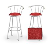 2 Red Textured Glitter Fabric Specialty / Custom White Barstools with Backr ....
