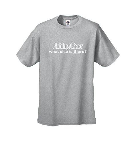 Cool Men's T-shirt - Fishing & Beer - Short Sleeve Tee - Gray -XL