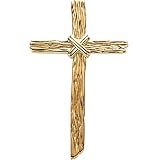 14K Yellow Gold Woodgrain Cross Pendant - 50.75x32.25mm
