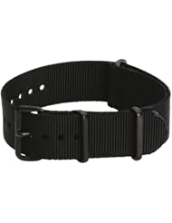 22mm Premium Classic PVD Nylon Solid Black - Easily Interchangeable Replacement Military Watch Strap / Band - Fits All Watches!!!