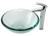 IMAGE OF Kraus C-GV-101-19mm-1810CH Clear Thick Glass Vessel Sink and Visio Faucet, Chrome