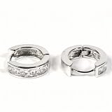 Sterling Silver Huggie Hoop Earrings with Clear CZ - Size: 5mm x 15mm