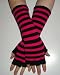 Long Magic Fingerless Gloves - Pink & Black Stripe - One size