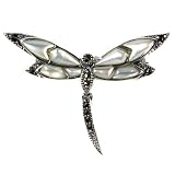 STERLING SILVER BROOCH 29X39mm - Marcasite w/Mother of Pearl
