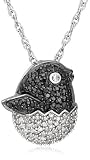 Sterling Silver Black and White Diamond Chick Pendant, (0.51 cttw)
