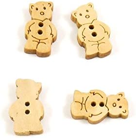Price per 50 Pieces Sewing Sew On Buttons AD7 Bear Natural Color for clothes in bulk wood wooden Clothing
