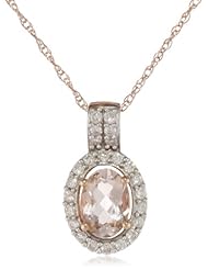 10K Rose Gold Morganite and Diamond Pendant Necklace (.2 Cttw, G-H Color, I1-I2 Clarity), 17"