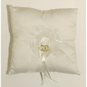 White Square Wedding Ring Cushion with Rose