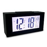 6" Smart, Simple and Silent LED Alarm Clock w/ Date and Temperature Display, Repeating Snooze and Sensor Light + Night Light - 2nd generation (Black)