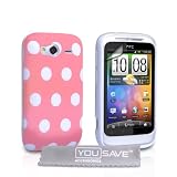 HTC Wildfire S Stylish Polka Dot Silicone Gel Patterned Case Cover And With Screen Protector Film Baby Pink White Spotsby Yousave Accessories