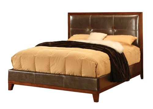 Modus Furniture Hudson Queen Size Capri Leather Low Profile Panel Bed, Mocha
