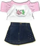 Pink Hummingbird T-shirt w/ Denim Sparkle SkirtOutfit fits 8-10 Stuffed Animals like Webkinz, Shining Star and 8 - 10 Stuffed Animals