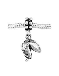 Sterling Silver Three Dimensional Fortune Cookie Dangle Bead Charm