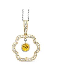 Open Carnation Floral Diamond Pendant With A Round Center Stone In 18K Yellow Gold With A 0.70 ct. Genuine Yellow Sapphire Center Stone.