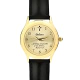 Women's Round Gold Inspirational Believe Diamond Accent Strap Watch - Black