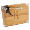 Cosmopolitan Home by Mud Pie, 7-1/4-Inch by 8-3/4-Inch Rubberwood Cutting Board with Debossed Monogram and Metal Spreader with Monogrammed Initial R