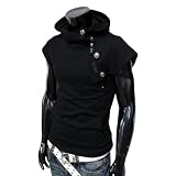 TheLees Mens casual buckle zipper slim hoodie T-shirts Black XX-Large(US X-Large)