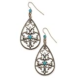 1928 Burnished Copper-tone Aqua Crystal Teardrop Earrings
