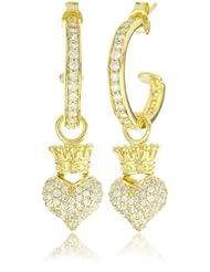 King Baby 18K Vermeil Small Pave Cubic-Zirconia Hoops with Crowned Heart