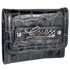 Buy Ladies Celeste Shiny Black Synthetic Leather Tri-Fold Wallet: Shiny Black Tri-Fold by GUESS