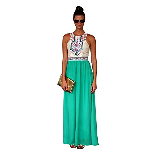 Chen Women Summer Boho Long Maxi Evening Party Dress Sleeveless Beach Dresses (XL)