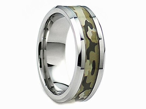 COMMANDO U.S. Marines/Army/Navy Military Combat Tungsten Carbide Silver Green Brown Black Forest Camouflage-Camo Wedding Ring