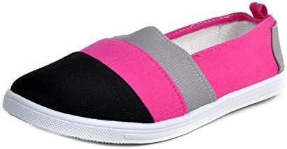 Women's 3 Tone Espadrilles Canvas Shoes (9, Grey/Fuchsia/Black)