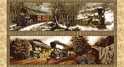 Currier & Ives Steam Engines Quilt Cotton Panel
