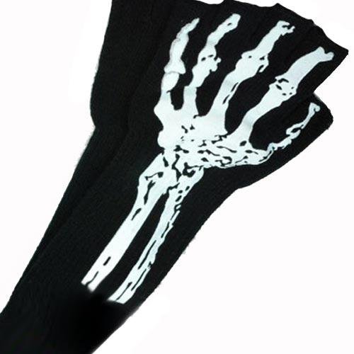 Punk Skeleton Fingerless Black Arm Warmer Gloves