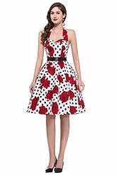 Cotton Vintage Floral Print Cocktail Halter Bandage Dress/Homecoming Dress/Party Dress/Wedding Dress 