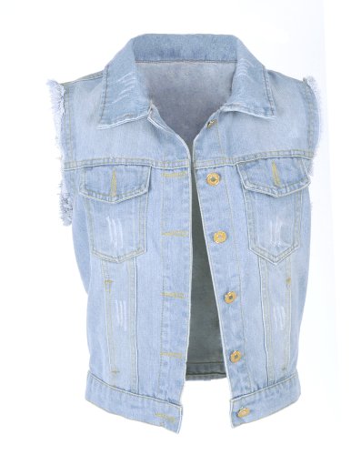Women's Punk Style Sleeveless Denim Vests with Button & Pocket