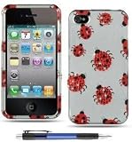 Spot Diamond Rhinestone Red Ladybug on Silver Base Design Protector Hard Cover Case Compatible for Apple Iphone 4 / 4S (AT&T, VERIZON, SPRINT) + Bonus 1 of Rubber Grip Translucent Ball Point Pen Spot Diamond Rhinestone Red Ladybug on Silver Base Design Protector Hard Cover Case Compatible for Apple Iphone 4 / 4S (AT&T, VERIZON, SPRINT) + Bonus 1 of Rubber Grip Translucent Ball Point Pen