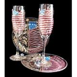 Angel Wings Design   Hand Painted   Set of 2   Champagne Flutes   6 oz. 8.75 tall