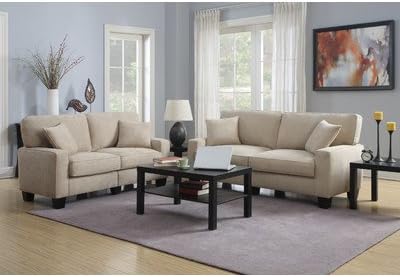Serta Martinique Luxurious Upholstered Fabric Sofa Love Seat Set Living Room Collection (Beige)