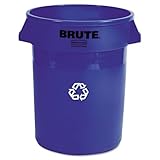 IMAGE OF Rubbermaid - Brute Recycling Container, Round, Plastic, 32 Gallons, Blue - Pack of 2