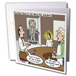 Londons Times Famous People Places Books Cartoons - Albert Einstein and the Mensa Bar and Grill - Greeting Cards-12 Greeting Cards with envelopes