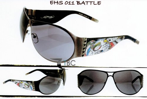 ED HARDY VINTAGE TATTOO SUNGLASSES EHS 011 BATTLE BLACK FRAME SOLID GREY LENSES