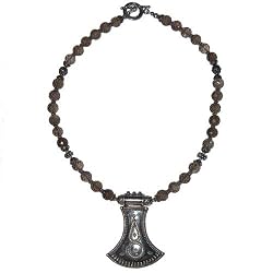 Silver Chain Necklace Amulet Smokey Quartz Jewelry 21 inches (gnklc262)