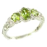 Ladies Solid Sterling Silver Natural Peridot English Victorian Trilogy Ring - Finger Sizes 5 to 12 Available